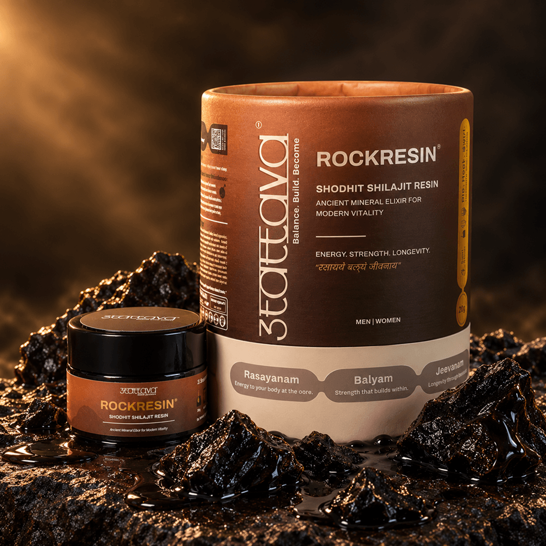 3Tattava RockResin — Classically Purified Shilajit resin canister, jar and raw resin